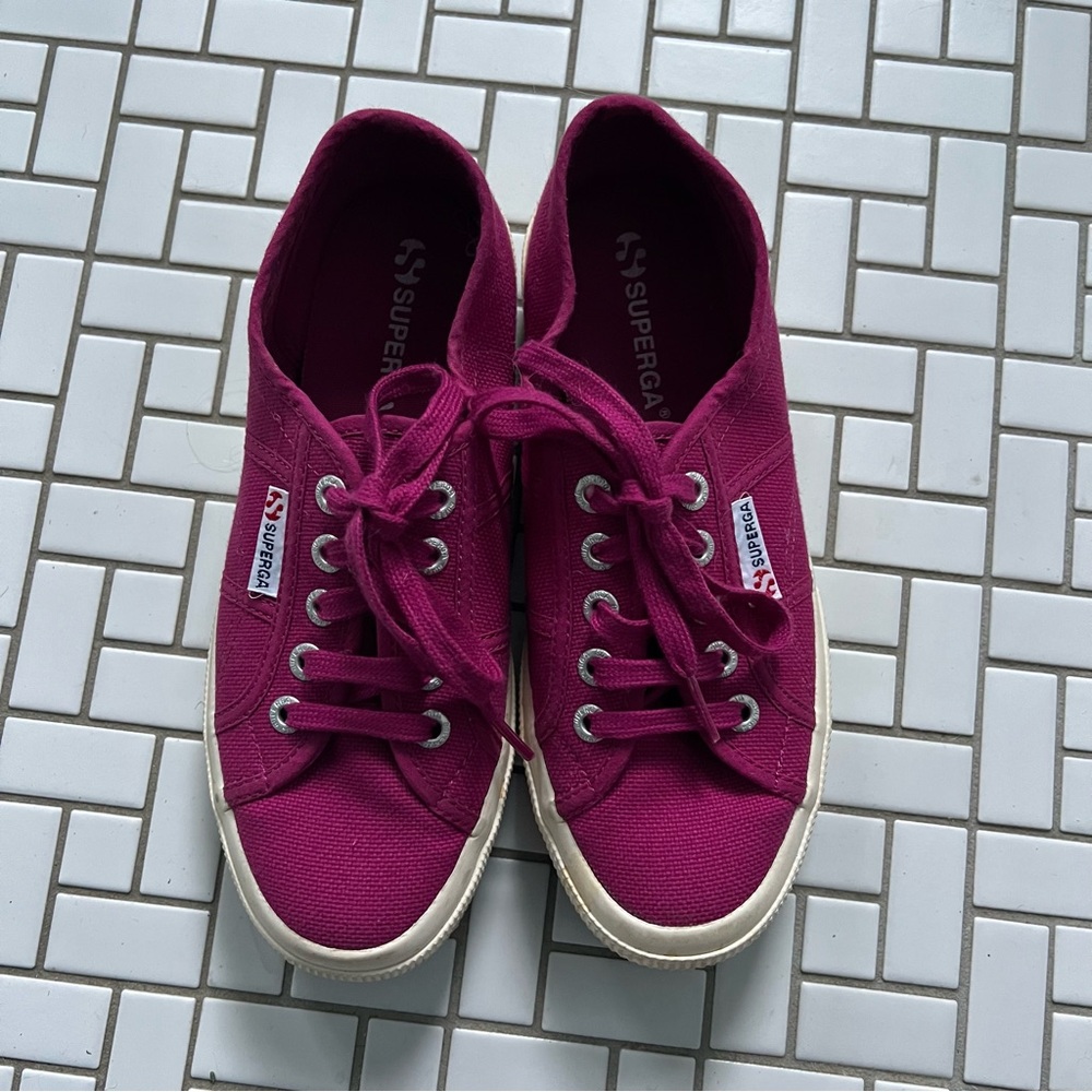 Superga Women's Canvas Lace-Up Sneakers in Deep Berry
